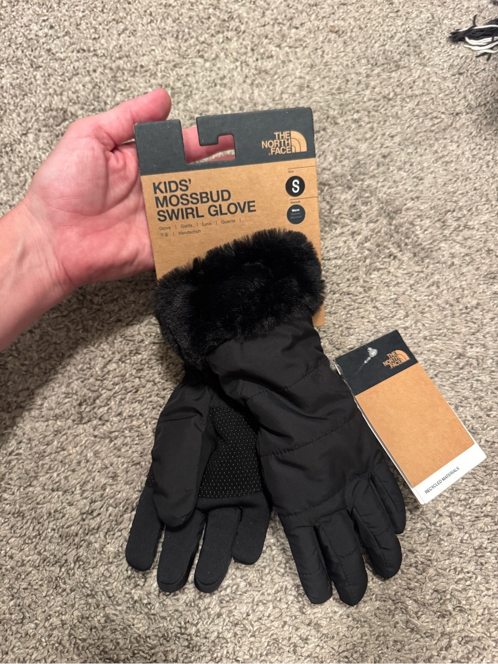 The North Face Kids' Mossbud Swirl Glove - Black Faux-Fur Cuff - NWT